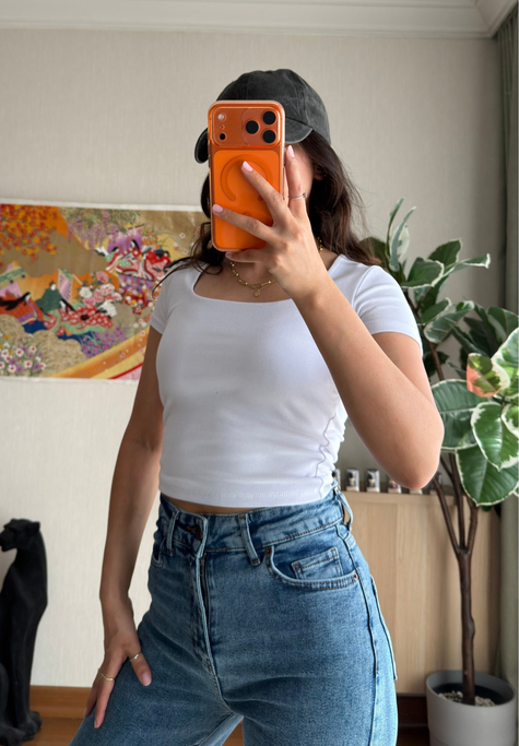 Swey Kare Yaka T-Shirt Beyaz