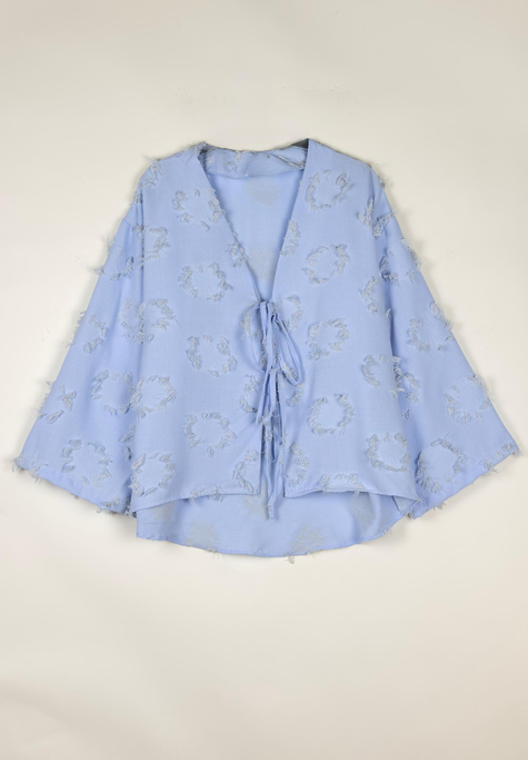 Kiku Püsküllü Bağlamalı Kimono Mavi