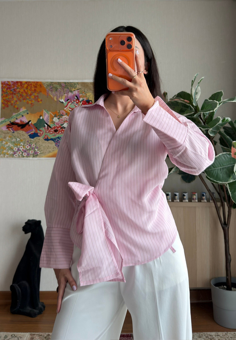 Yandan Bağlamalı Bluz Pembe