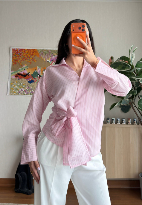 Yandan Bağlamalı Bluz Pembe