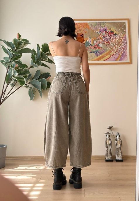 Yüksek Bel Baggy Jean Olive