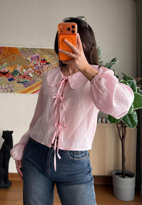 Yume Bebe Yaka Bağlamalı Bluz Pembe