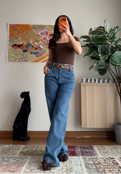 Yuuiri Pensli Yüksek Bel Jean Mavi