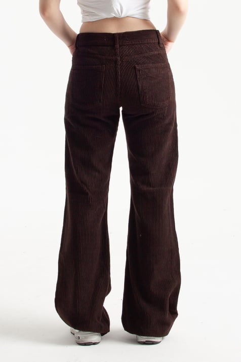 Acı Kahve Kadife Kumaş Flare Jean
