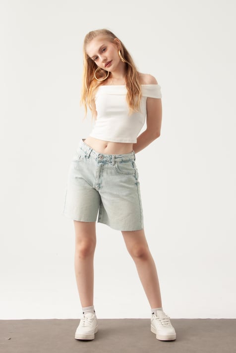 Açık Mavi Mom Denim Şort