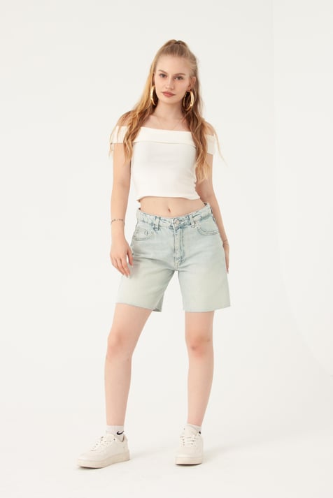 Açık Mavi Mom Denim Şort