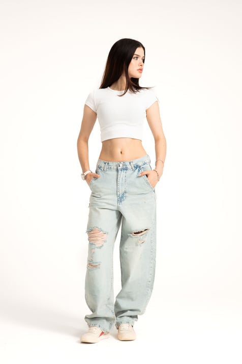 Açık Mavi Yırtıklı Skater Jean