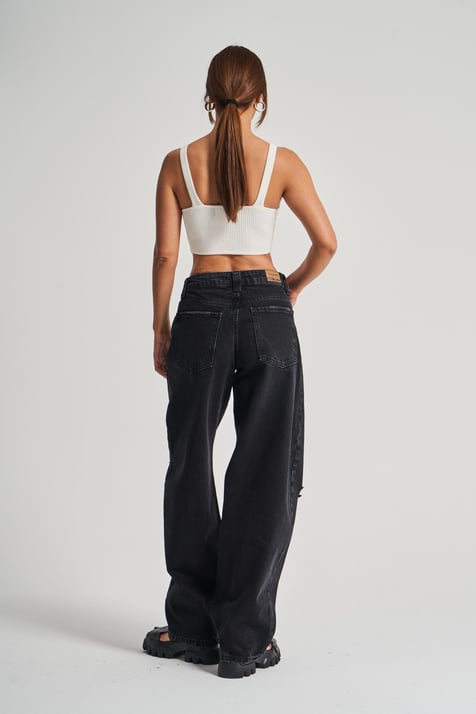 Antrasit Yırtıklı Baggy Baloon Jean