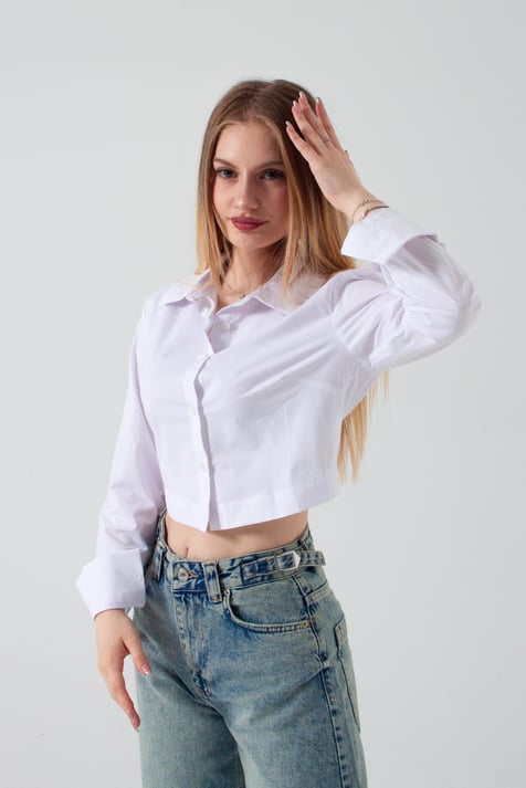 Beyaz Crop Gömlek
