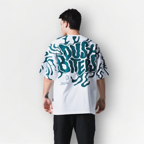 Beyaz Dust Biters Baskılı Unisex Oversize Tişört