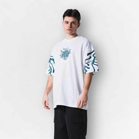 Beyaz Dust Biters Baskılı Unisex Oversize Tişört