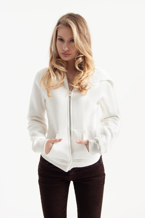 Beyaz Retro-Fit Vücuda Oturan Zip-Hoodie