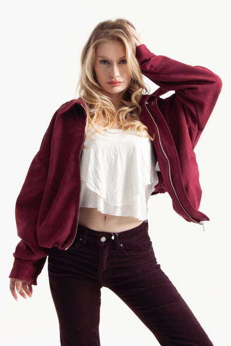 Bordo Oversize Bomber Ceket