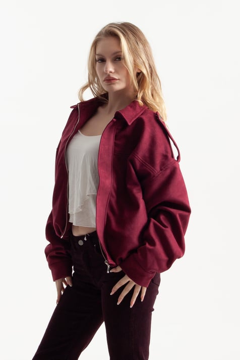 Bordo Oversize Bomber Ceket