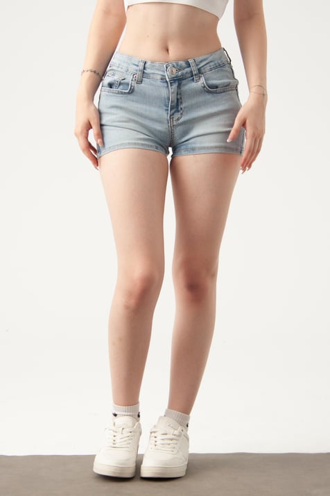 Buz Mavi Mini Denim Şort