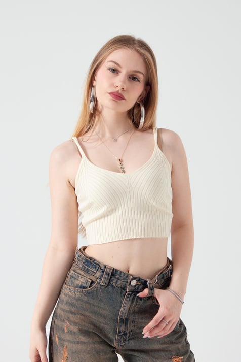 Ekru Crop Bluz
