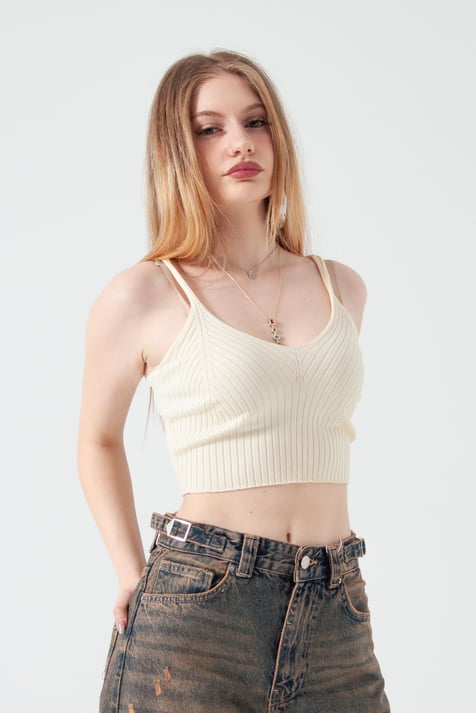 Ekru Crop Bluz