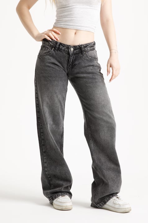 Gri Düşük Bel Straight Jean