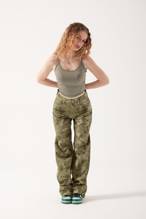 Kamuflaj İnce Kumaş Loose Fit Jean