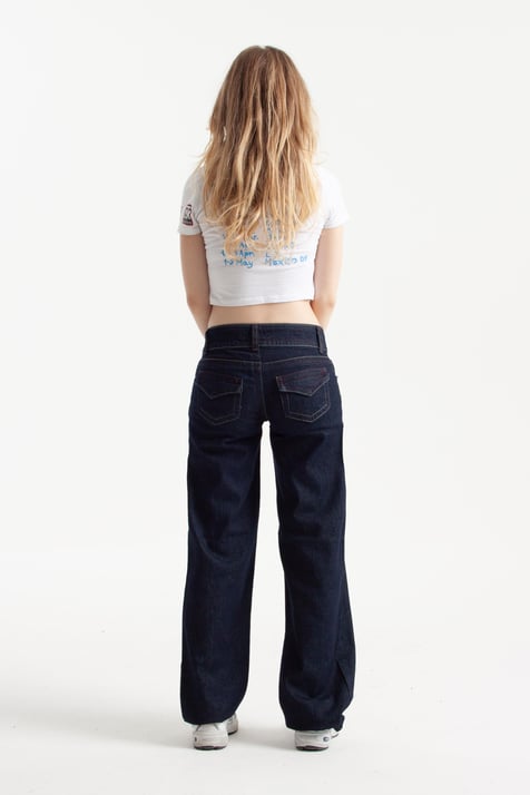 Koyu İndigo Viscon Kumaş Straight Jean
