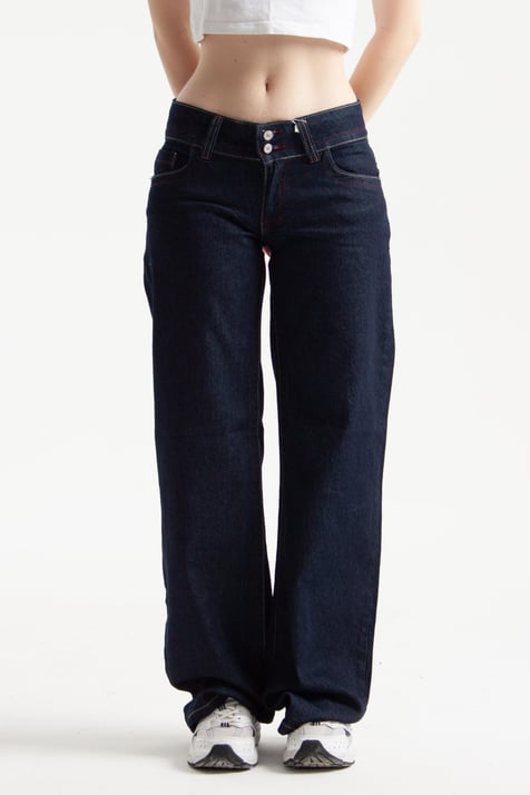 Koyu İndigo Viscon Kumaş Straight Jean