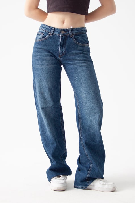 Koyu Mavi Orta Bel Straight Jean