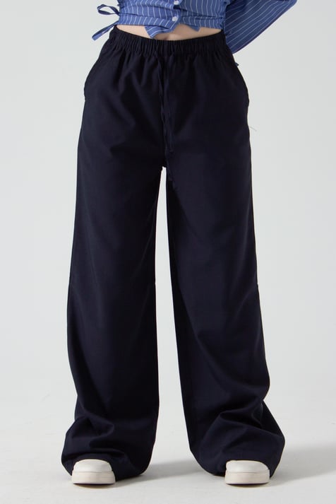 Lacivert Beli Lastikli Bol Paça Pantolon