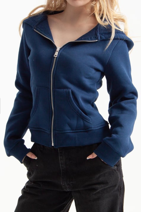 Lacivert Retro-Fit Vücuda Oturan Zip-Hoodie