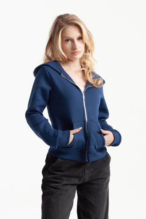 Lacivert Retro-Fit Vücuda Oturan Zip-Hoodie