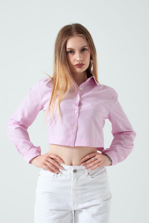 Pembe Crop Gömlek