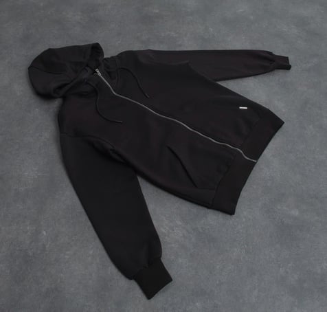 Siyah Basic Oversize Premium Zip Hoodie