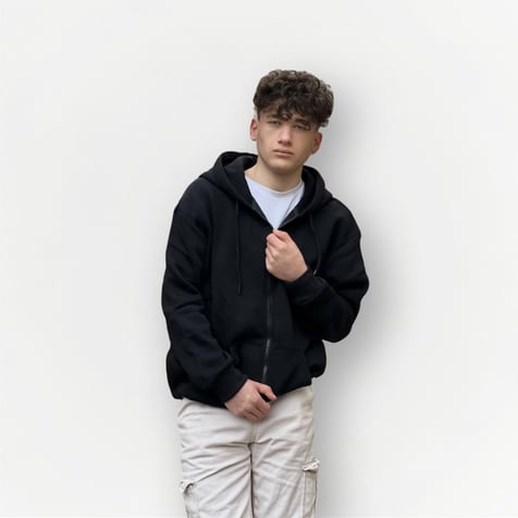 Siyah Basic Oversize Premium Zip Hoodie