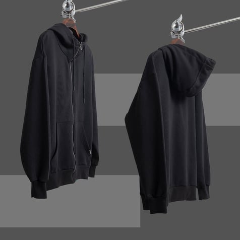 Siyah Basic Oversize Premium Zip Hoodie