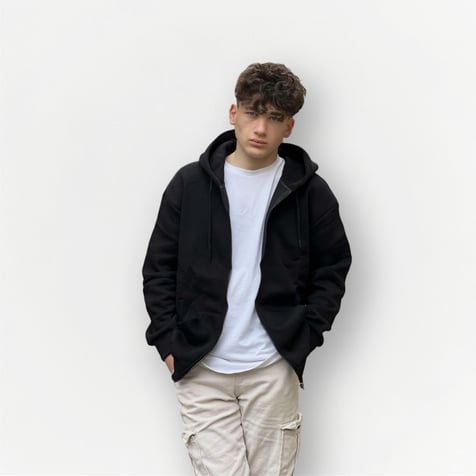 Siyah Basic Oversize Premium Zip Hoodie