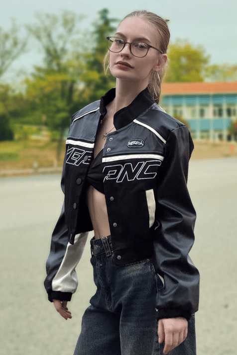 Siyah Crop Biker Ceket