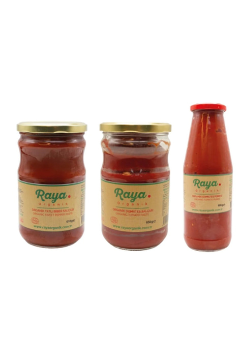 Organik Domates Salçası 650 g Biber Salçası 610 g Domates Püresi 695 g Set