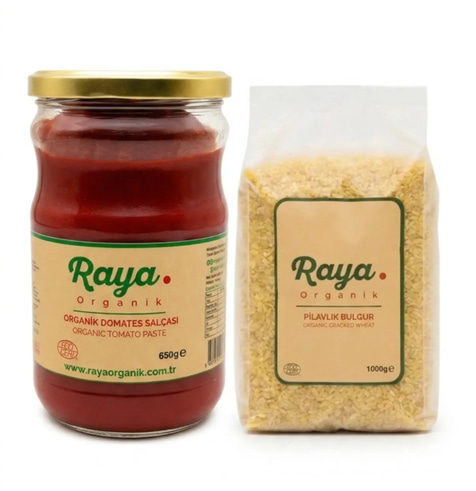 Organik Pilavlık Bulgur 1 kg - Organik Domates Salçası 650 gr 2'li Set