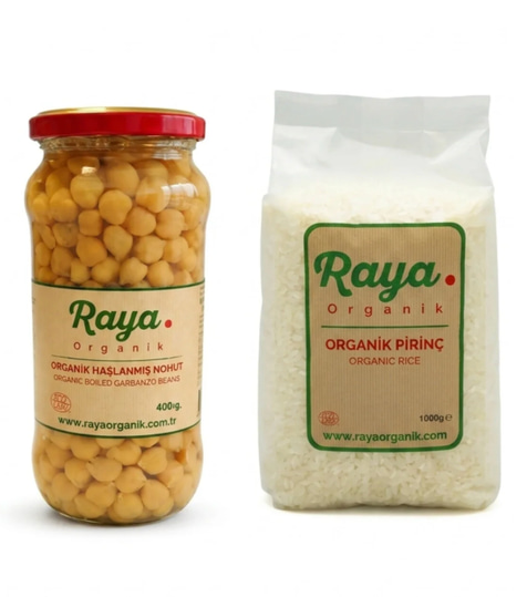 Organik Pirinç 1 kg - Organik Haşlanmış Nohut 400 gr 2'li Set
