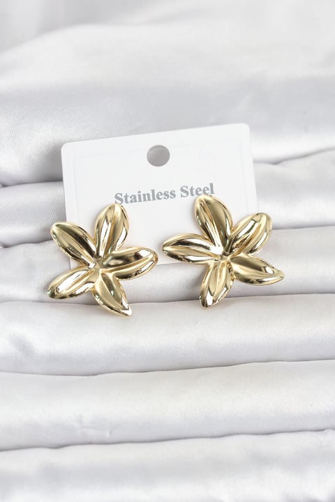 316L Çelik Gold Renk Lotus Çiçeği Model Kadın Küpe