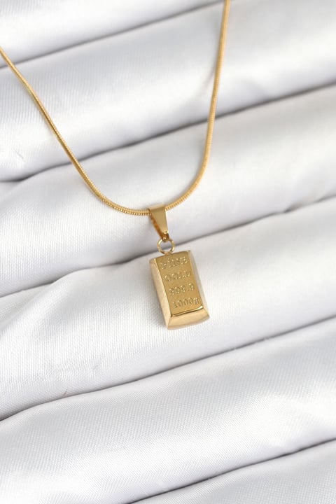 316L Çelik Gold Renk Mini Külçe Altın Model Kolye