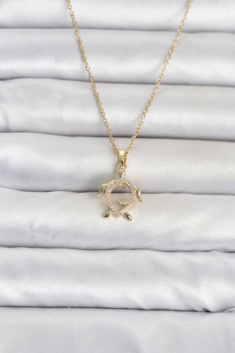316L Çelik Zincir Gold Renk Caretta Caretta Model Kadın Kolye