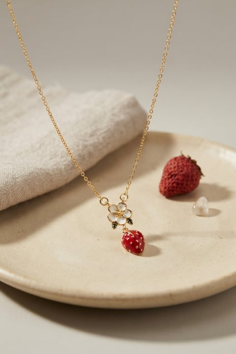 316L Çelik Zincir Gold Renk Çilek Model Kadın Kolye