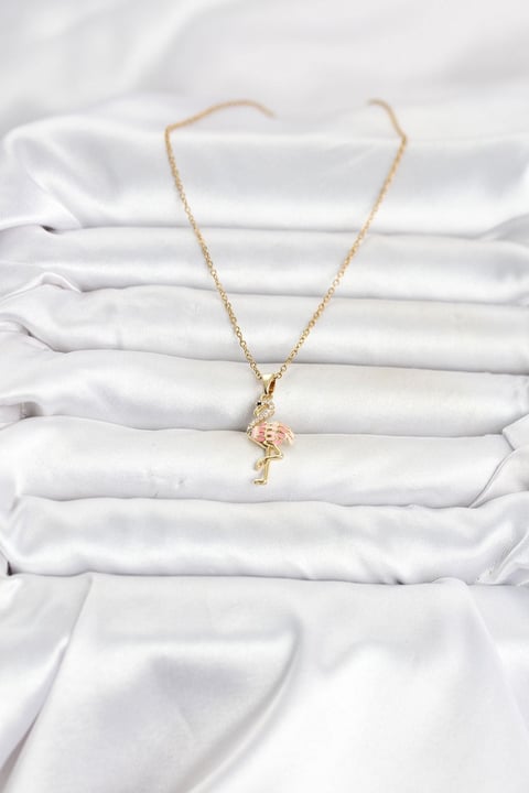 316L Çelik Zincir Gold Renk Flamingo Model Kadın Kolye