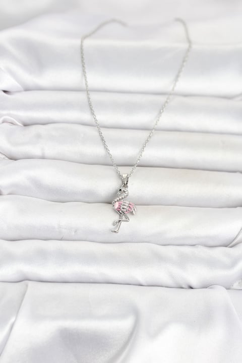 316L Çelik Zincir Gümüş Renk Flamingo Model Kadın Kolye