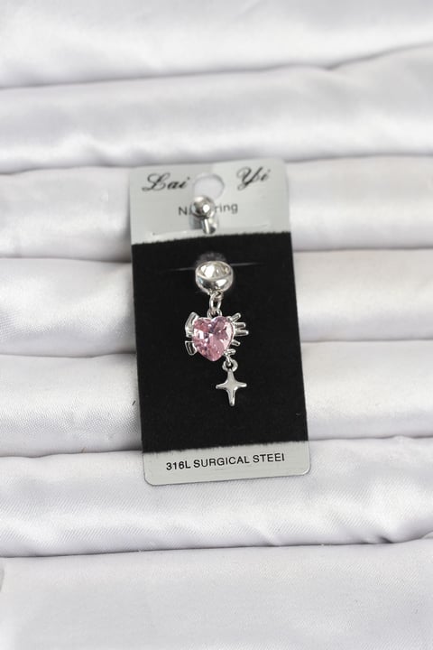 316L Cerrahi Çelik Pembe Zirkon Taşlı Model Göbek Piercing