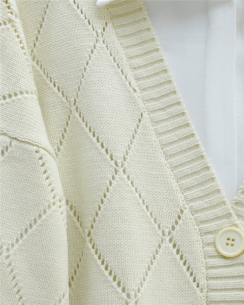 Ajurlu Baklava Desenli Triko Hırka -Krem-Hırka-357-6150-R28