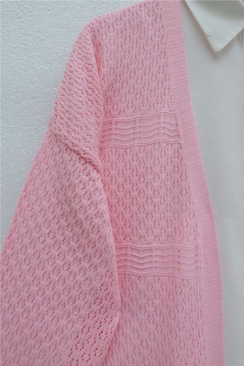 Ajurlu Dalga Desenli Triko Hırka  -Pembe-Hırka-109-9796-R20