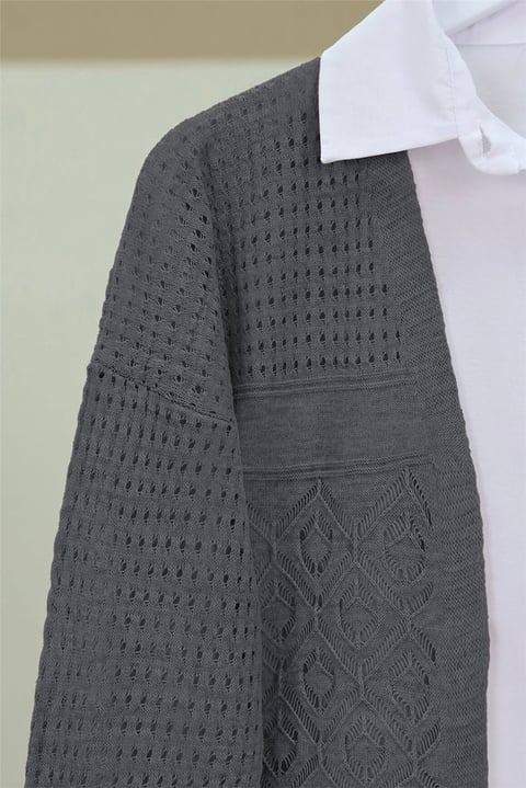 Ajurlu Mevsimlik Triko Hırka   -Füme-Hırka-109-9824-R18