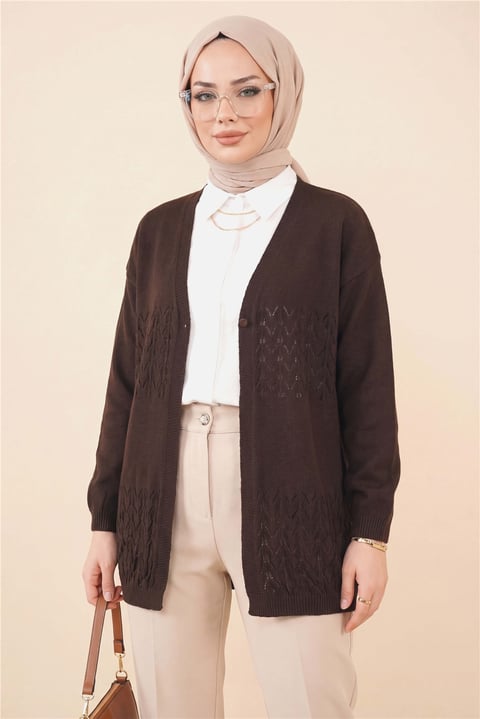Araboy Ajurlu Triko Hırka -K. Kahve-Hırka-109-9201-R54