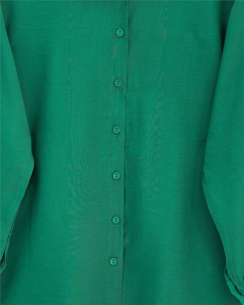 Arkası Uzun Düğmeli Poplin Gömlek -Yeşil-Gömlek-349-60001-R35